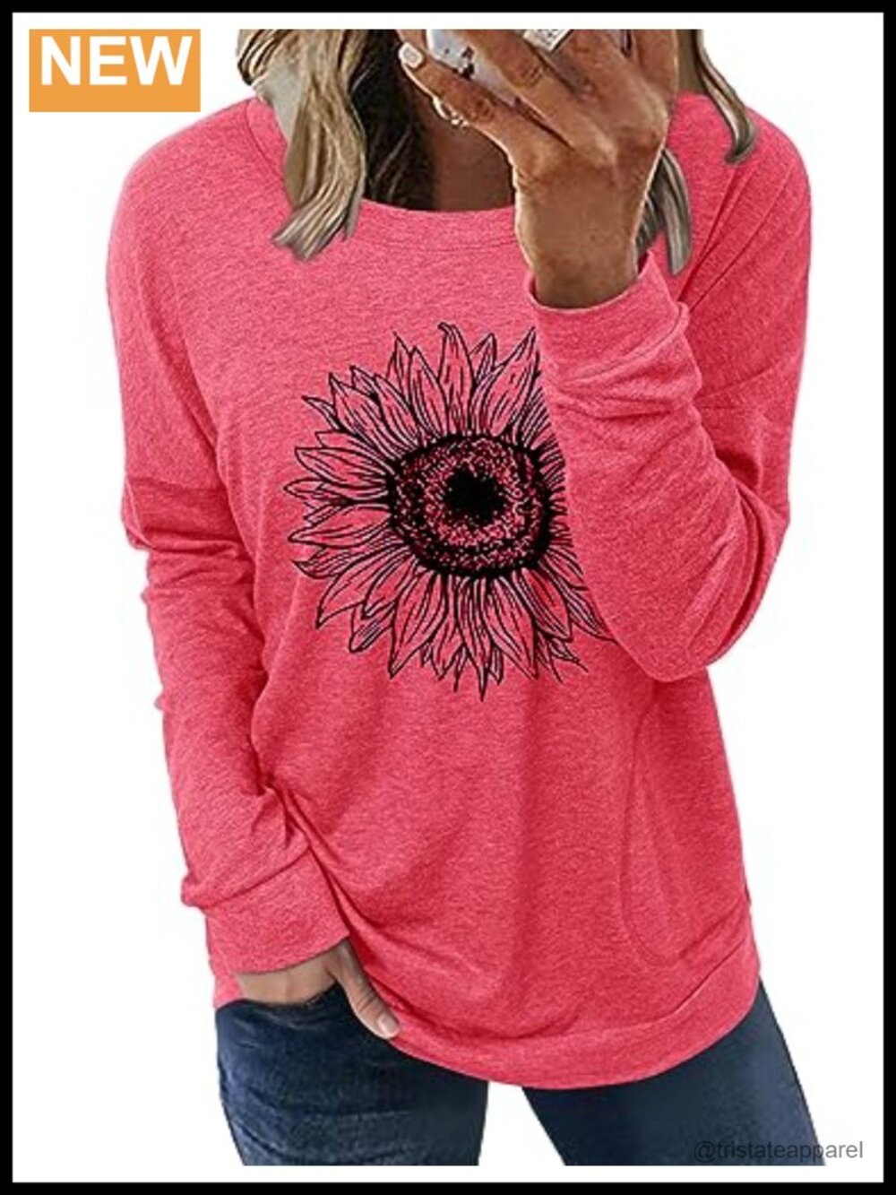 Women's Long Sleeve Loose Fit Tunic Top with Side Pockets Crew Neck Fall Shirt